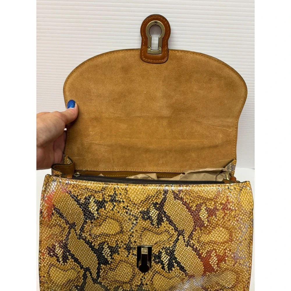 Patricia Nash Leather STINTINO Vintage Leather Flap Satchel  Bag METALLIC‎ GOLD